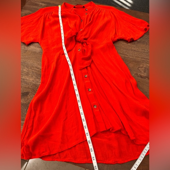 Zara Premium Orange Coral  Buttoned Midi Tie Front  Dress Size Medium - Picture 9 of 10